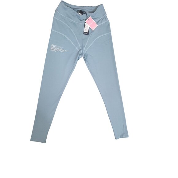 PrettyLittleThing Steel Blue Stitch Detail Gym Leggings Size 4 - Picture 2 of 8